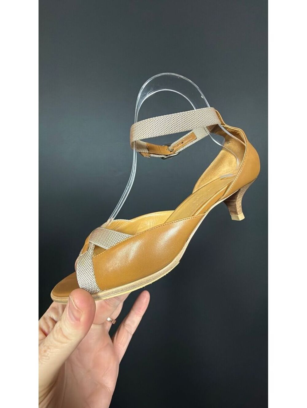 Hermes Brown & Canvas Short Heel Size 35